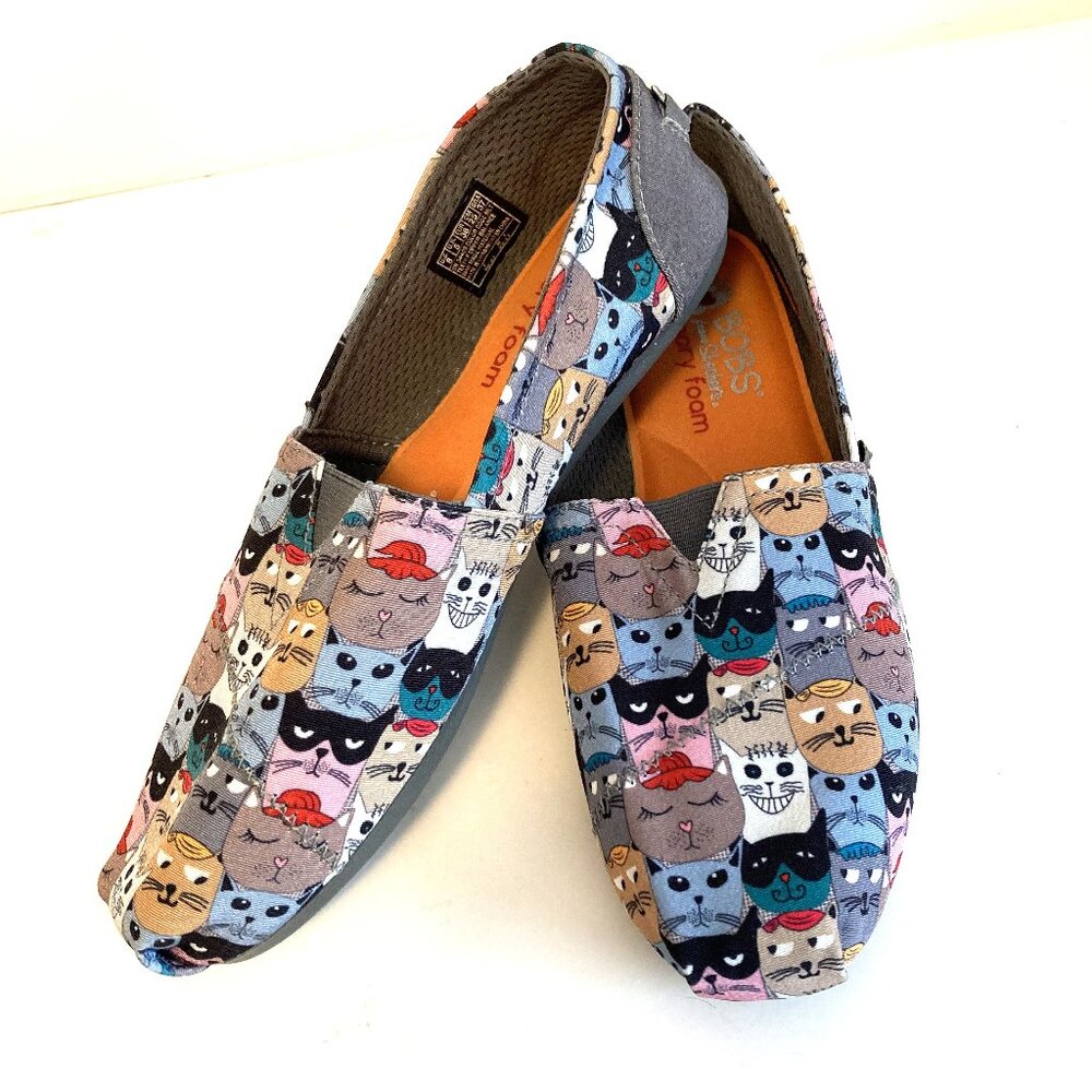 Skechers Bobs Cat Print Flats Size 8W